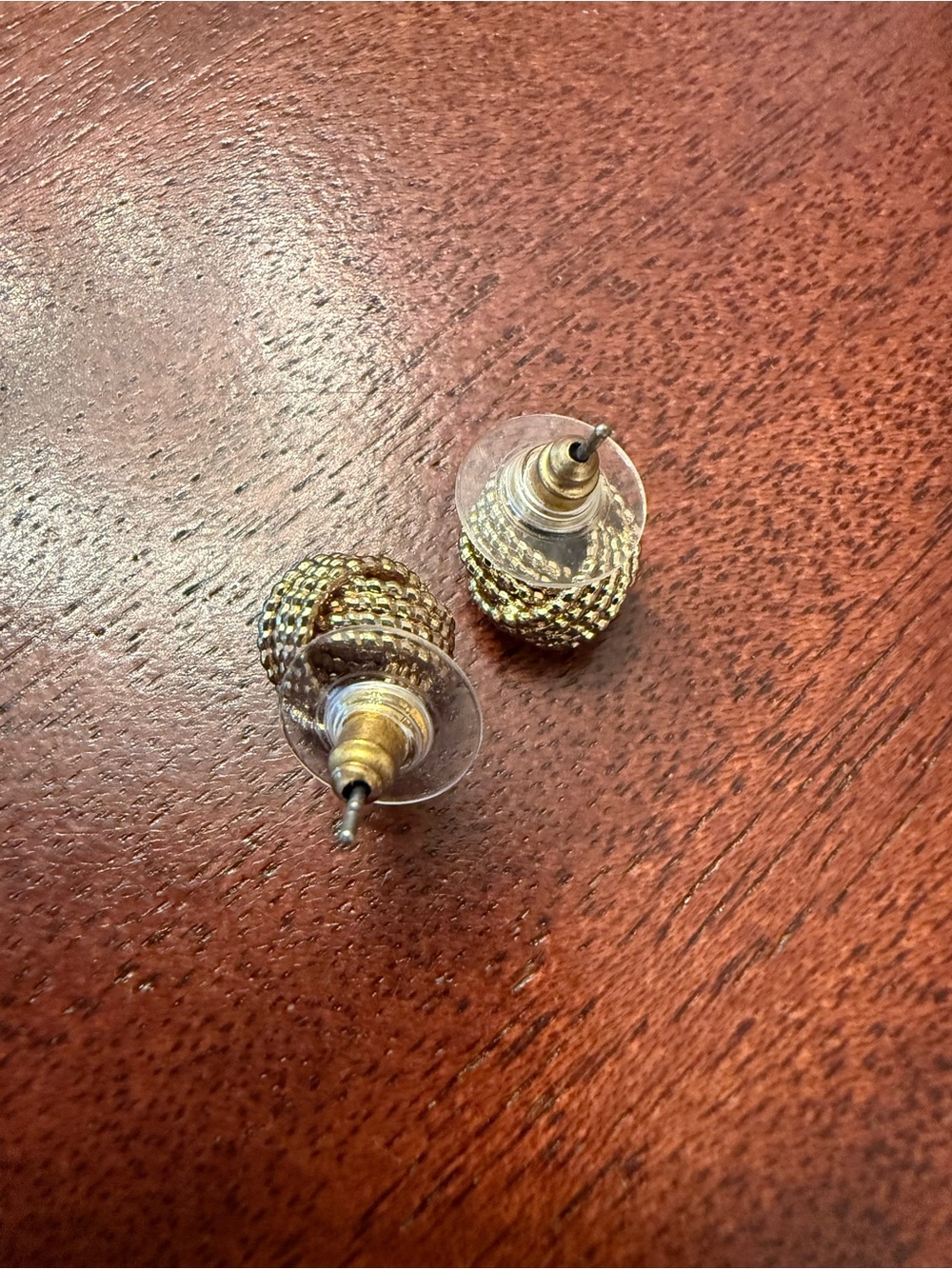 Gold Textured Beaded Stud Earrings